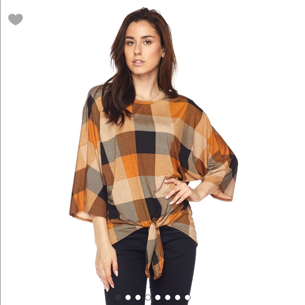 Sold out:Mustard plaid tunic knit front top
